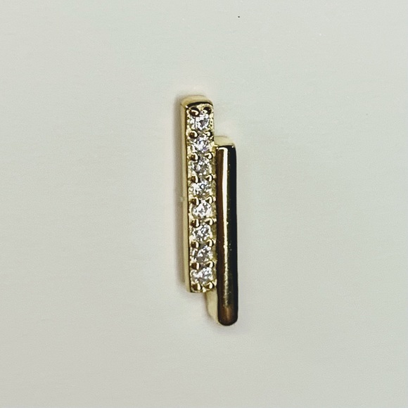 NEW Gold-Plated 925 Sterling Silver Asymmetrical CZ Bar Studs Inspired Style - Picture 4 of 13